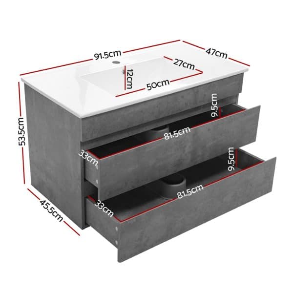 Cefito Vanity Unit 915mm with Basin Grey - Image 2