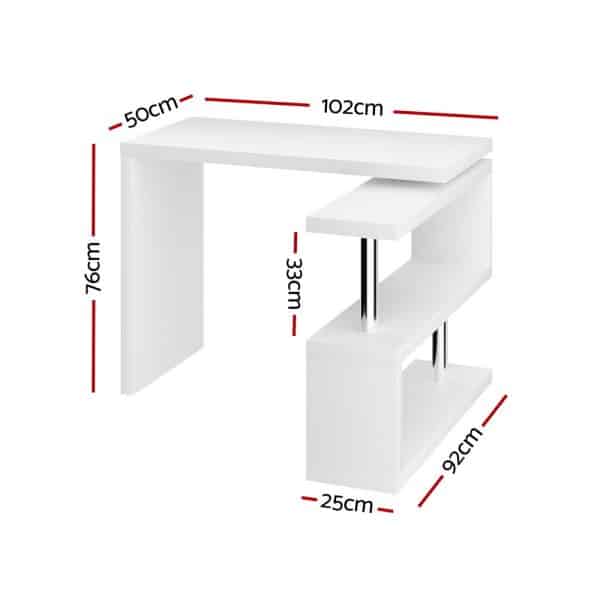 Artiss Computer Desk L-Shape Bookshelf White - Image 2
