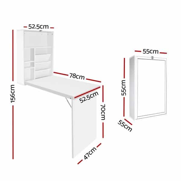 Artiss Computer Desk Bookshelf Wall Mount White - Image 2