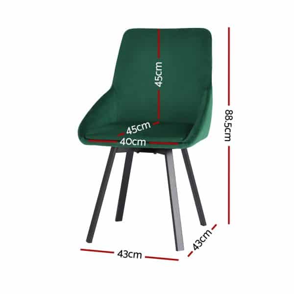 Artiss Dining Chairs Set of 2 Velvet Swivel Base Green - Image 2