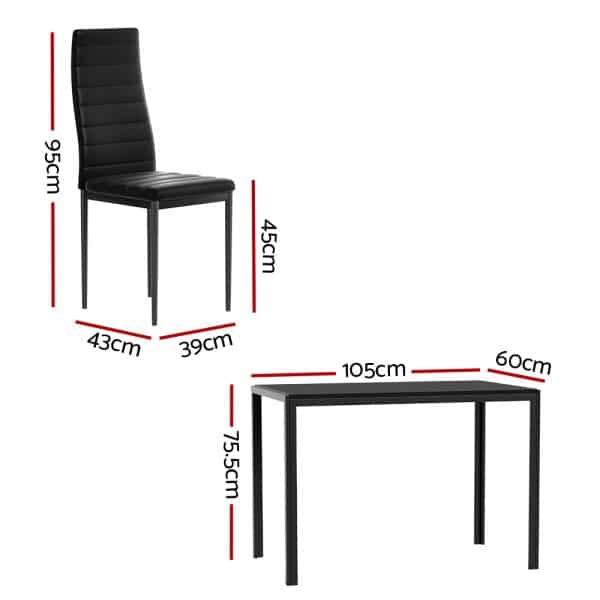 Artiss Dining Chairs and Table Dining Set 4 Chair Set Of 5 Black - Image 2