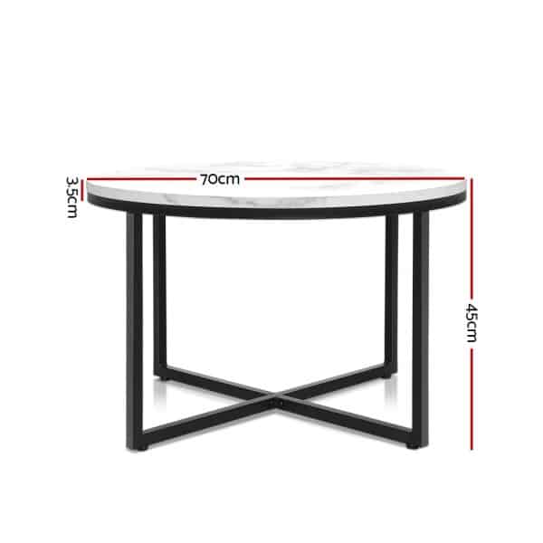Artiss Coffee Table Round 70CM Marbel Effect - Image 2
