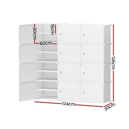 Artiss Shoe Rack DIY 12 Storage Cube Stackable White - Image 2