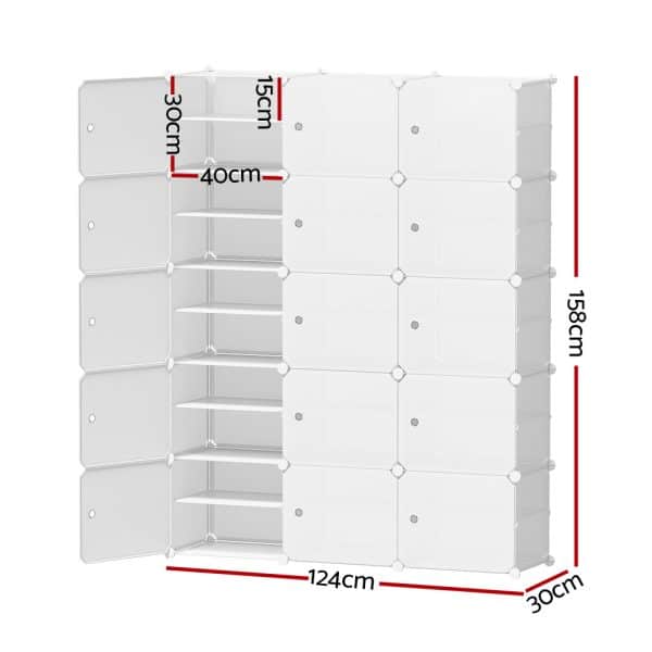 Artiss Shoe Rack Storage Cabinet DIY 15 Storage Cube Stackable White - Image 2