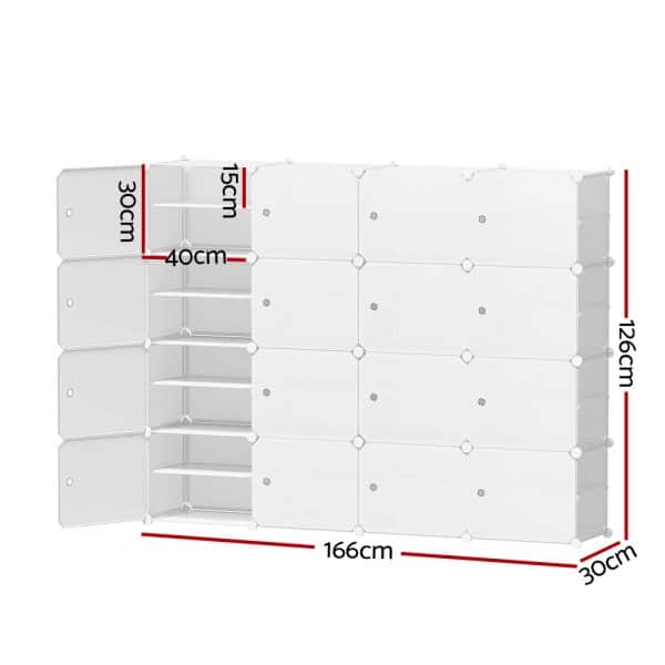 Artiss Shoe Rack DIY 16 Storage Cube Stackable White - Image 2