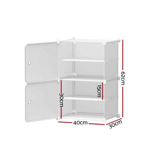 Artiss Shoe Rack DIY Set of 2 Storage Cube Stackable White - Image 2