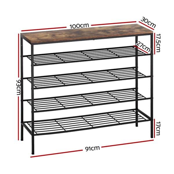 Artiss Shoe Rack 5-tier 25 Pairs Walnut Bob - Image 2