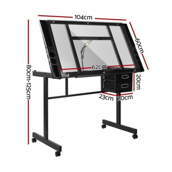 Artiss Drawing Desk Drafting Table Black - Image 2