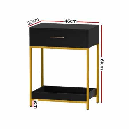 Artiss Bedside Table Drawers Side Table Shelf Storage Nightstand Black MASON - Image 2