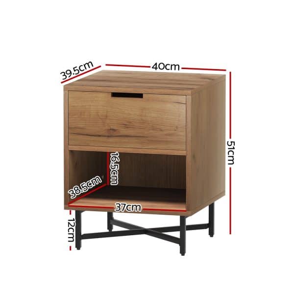 Artiss Bedside Table Drawers Side Table Shelf Storage Nightstand Rust Oak KRAVU - Image 2