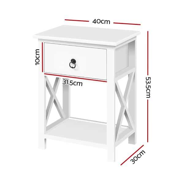 Artiss 2 X Bedside Table 1 Drawer with Shelf - EMMA White - Image 2