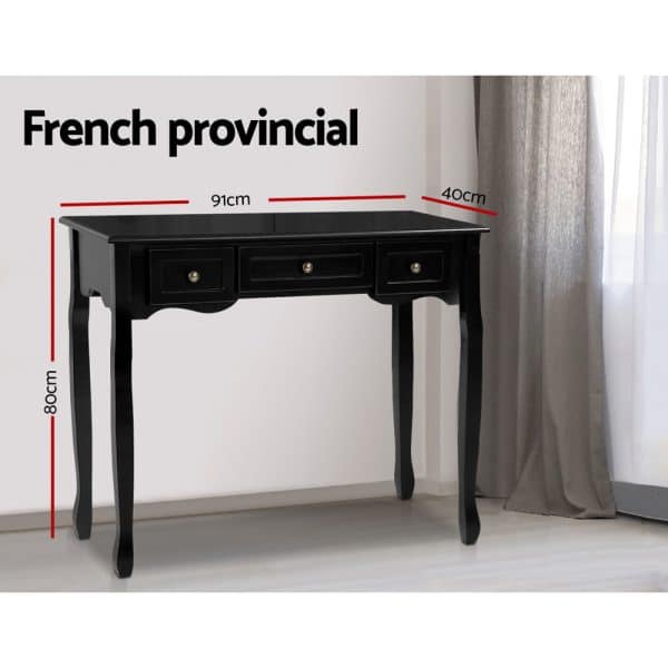 Artiss Console Table 3 Drawers Black Hamptons - Image 2