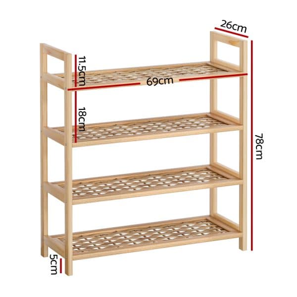 Artiss 4-tier Shoe Rack 12 Pairs Shoe Storage Weaved Shelves - Image 2