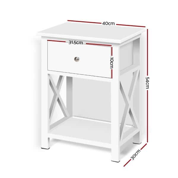 Artiss Bedside Table 1 Drawer with Shelf - EMMA White - Image 2