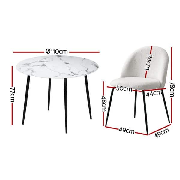 1 Artiss Dining Table and 4 Chairs Set Marble White - Image 2