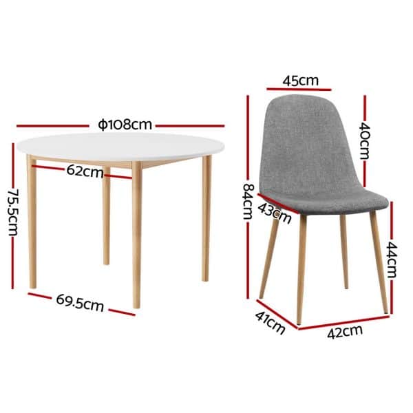 1 Artiss Dining Table and 4 Chairs Set White Grey - Image 2