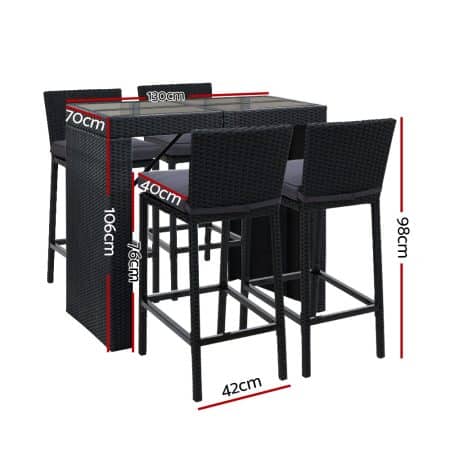 Gardeon 5-Piece Outdoor Bar Set Dining Table Stools Wicker Patio Setting - Image 2