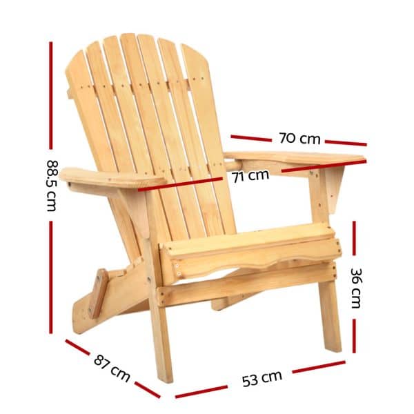 Gardeon Adirondack Outdoor Chairs Wooden Beach Chair Patio Furniture Garden Natural - Image 2