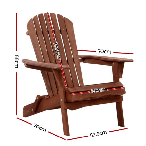 Gardeon Adirondack Outdoor Chairs Wooden Foldable Beach Chair Patio Furniture Brown - Image 2