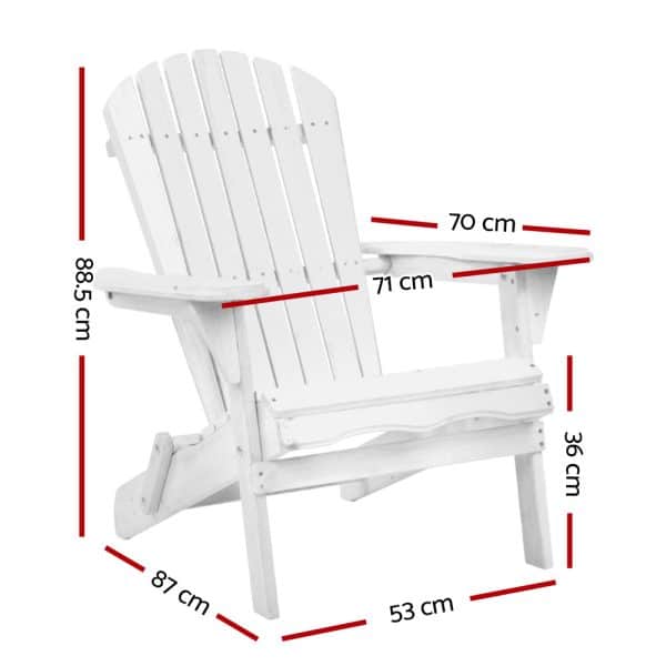 Gardeon Adirondack Outdoor Chairs Wooden Foldable Beach Chair Patio Furniture White - Image 2