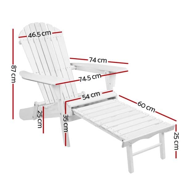 Gardeon Sun Lounge Outdoor Chairs Wooden Foldable Patio Furniture Adirondack White - Image 2