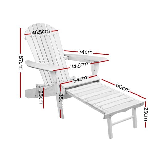 Gardeon 2PC Adirondack Outdoor Chairs Wood Foldable Sun Lounge Patio Furniture - Image 2