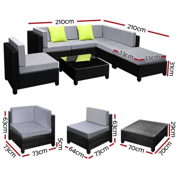 Gardeon 7-Piece Outdoor Sofa Set Wicker Couch Lounge Setting Seat Cover - Image 2