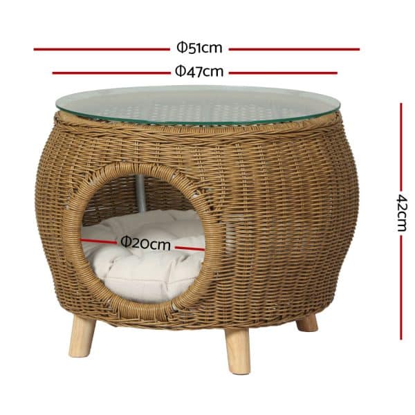 Gardeon Coffee Side Table Wicker Aluminium Desk Pet Bed Storage Outdoor Furniture - Image 2