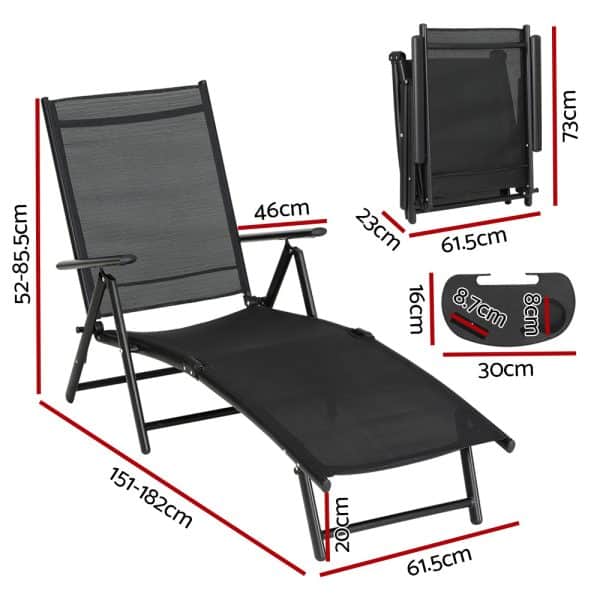 Gardeon Sun Lounge Outdoor Lounger Aluminium Folding Beach Chair Camping Patio - Image 2