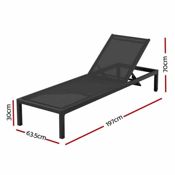 Gardeon Sun Lounge Outdoor Lounger Aluminium Folding Beach Chair Wheels Black - Image 2