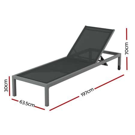 Gardeon Sun Lounge Outdoor Lounger Aluminium Folding Beach Chair Wheels Patio - Image 2