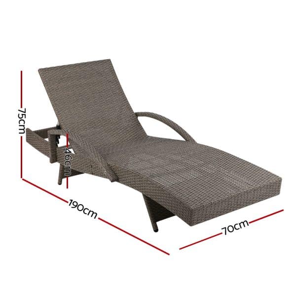 Gardeon 2PC Sun Lounge Wicker Lounger Outdoor Furniture Beach Chair Adjustable Cushion Grey&Beige - Image 2