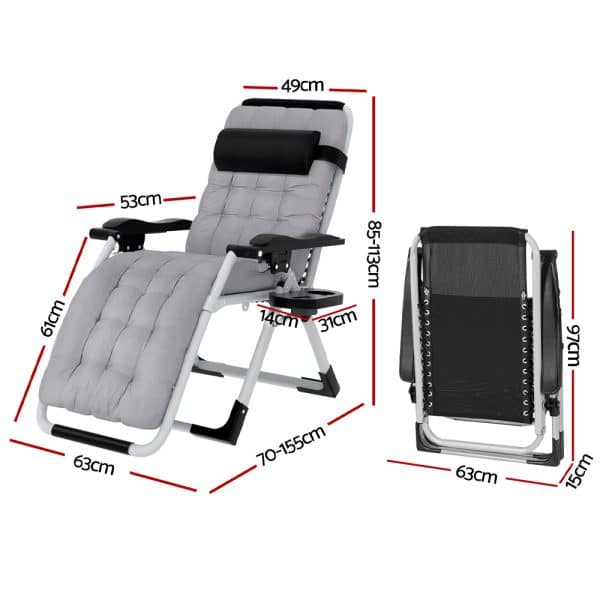 Gardeon Sun Lounge Folding Lounger Camping Zero Gravity Chair Outdoor Furniture - Image 2