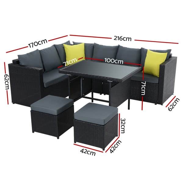 Gardeon Outdoor Dining Set Aluminum Table Chairs Wicker Setting Black - Image 2