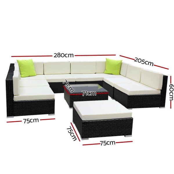 Gardeon 10-Piece Outdoor Sofa Set Wicker Couch Lounge Setting Cover - Image 2
