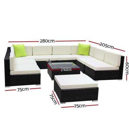 Gardeon 10-Piece Outdoor Sofa Set Wicker Couch Lounge Setting 9 Seater - Image 2