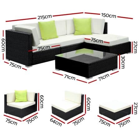 Gardeon 5-Piece Outdoor Sofa Set Wicker Couch Lounge Setting Cover - Image 2