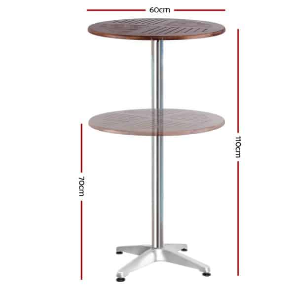 Gardeon Outdoor Bar Table Wooden Cafe Table Aluminium Pole Round - Image 2