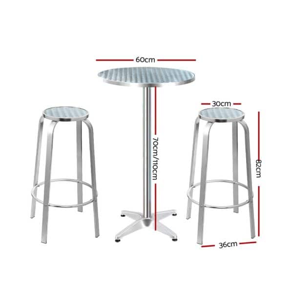 Gardeon 3-Piece Outdoor Bar Set Bistro Table Stools Adjustable Round Cafe - Image 2