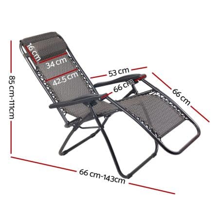Gardeon 2PC Zero Gravity Chair Folding Outdoor Recliner Adjustable Sun Lounge Camping Beige - Image 2