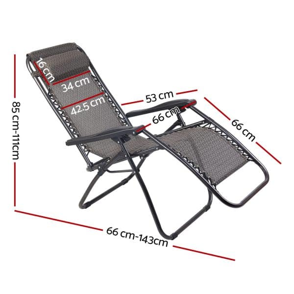 Gardeon 2PC Zero Gravity Chair Folding Outdoor Recliner Adjustable Sun Lounge Camping Beige - Image 2