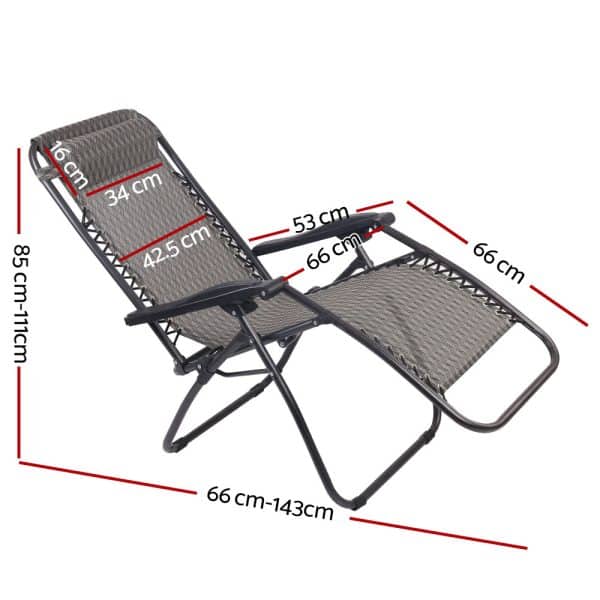 Gardeon 2PC Zero Gravity Chair Folding Outdoor Recliner Adjustable Sun Lounge Camping Grey - Image 2