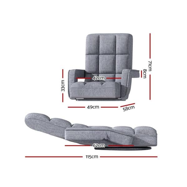 Artiss Floor Lounge Sofa Bed Swivel Grey - Image 2