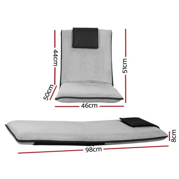 Artiss Floor Lounge Sofa Bed Couch Recliner Chair Folding Chair Cushion Grey - Image 2