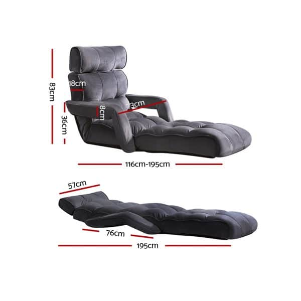 Artiss Floor Lounge Sofa With Armrest Flocking Fabric Charcoal - Image 2