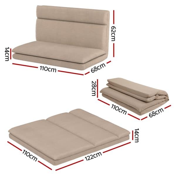 Artiss Floor Chair Sofa 2 Seater Linen Beige - Image 2