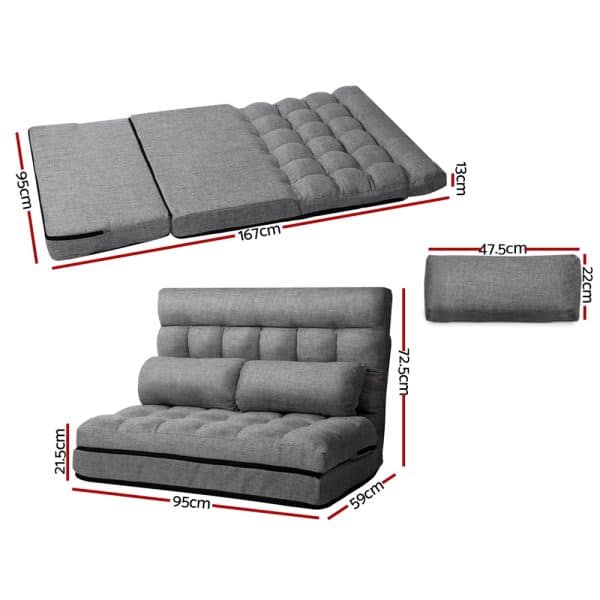 Artiss Lounge Sofa Bed 2-seater Grey Fabric - Image 2