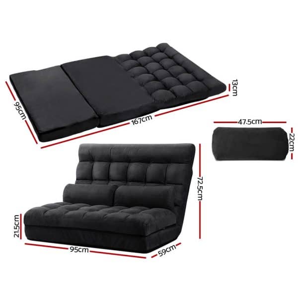 Artiss Lounge Sofa Bed 2-seater Charcoal Suede - Image 2