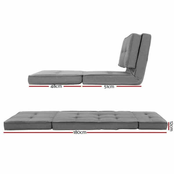 Artiss Floor Lounge Single Sofa Bed Grey Fabric - Image 2