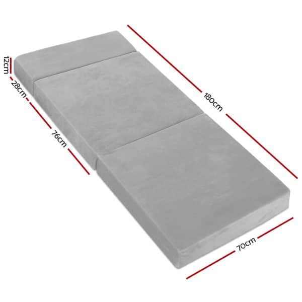 Giselle Bedding Foldable Mattress Folding Foam Bed Mat Light Grey - Image 2